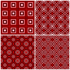 Red seamless backgrounds with black and white geometric patterns