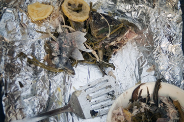 Seaffod leftovers on a table