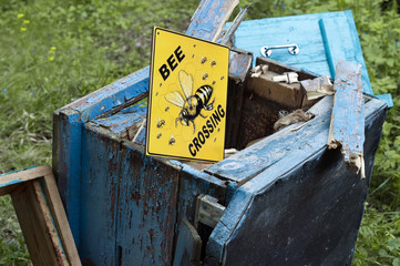 Crashed wooden beehive