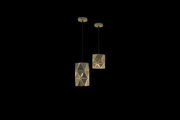 Collection of pendants isolated on black background, clipping path included, Set of Pendant light lamps isolated.