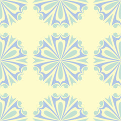 Beige colored floral seamless pattern. Background with light blue and green flower elements