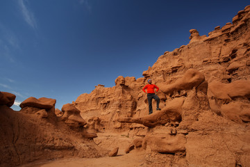 Hiker in Canyonlands National park in Utah, USA