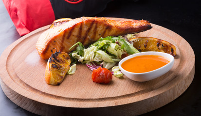 Grilled salmon steak