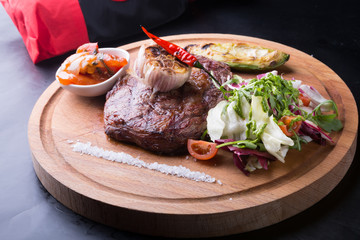 Prepared beef rib eye steak
