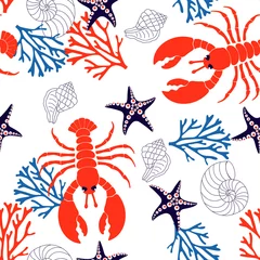 Printed kitchen splashbacks Sea animals sea pattern with lobster