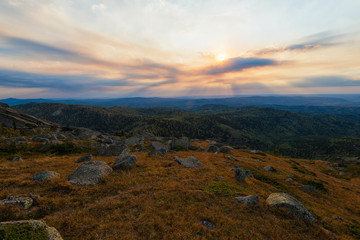 Beauty view on Sinyukha mountain, the highest mountain of Kolyvan ridge, in the Altai Territory of Russia