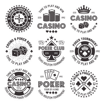 Poker and casino vector black gambling emblems