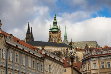 Fototapeta premium Historical houses at Mala Strana and a castle, Prague, Czech republic