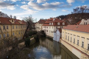 Fototapeta na wymiar River and houses at Kampa, Prague, Czech republic