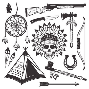 Native american indian vector objects and elements