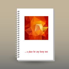 vector cover of diary or notebook with ring spiral binder - format A5 - layout brochure concept - hot fiery red and yellow colored polygonal triangle pattern