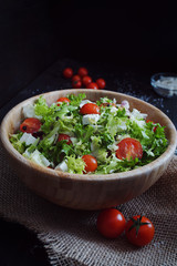 Fresh lettuce, feta cheese and cherry tomato salad