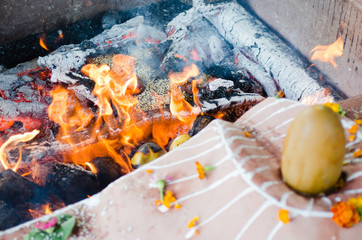 fire ceremony with offers of only vegetable origin during Guru Purnima