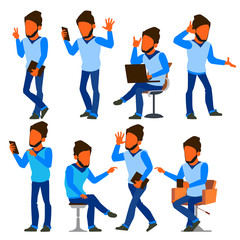 Man Set Vector. Modern Gradient Colors. People Different Poses. Creative People. Design Element. Isolated Flat Illustration