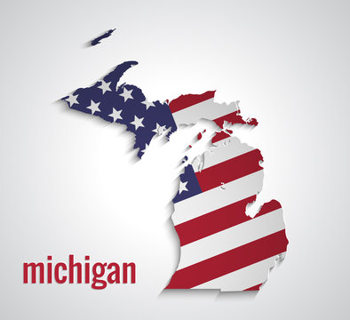 Map of Michigan. Abstract vector map with flag of USA