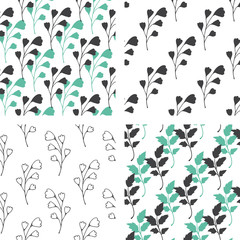 Seamless patterns with green and black florals