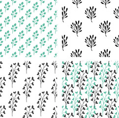 Seamless patterns with green and black florals