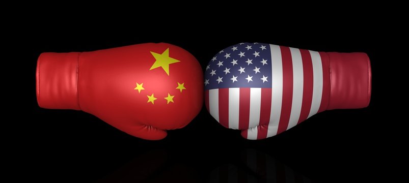 china usa usa trade war tax crisis entrance duty economic restrictions problems armament nucelar weapons buildup arms conflict political military boxing glove fight confrontation relationship 3d flags