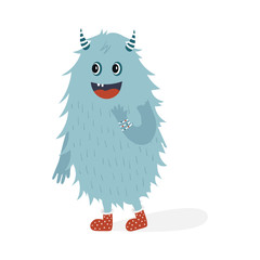 Funny nursery poster with cute monster. Vector illustration in scandinavian style