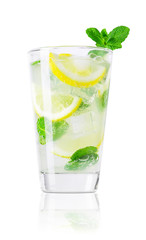 glass of cold lemonade isolated on white