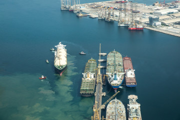 Oily pollution from a harbour.