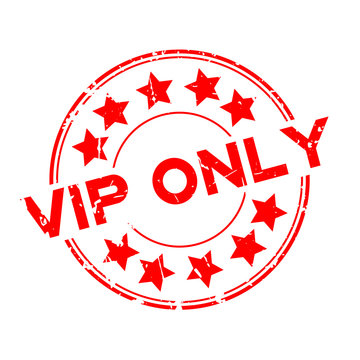 Grunge Red VIP (abbreviation Of Very Important Person) Only Word With Star Icon Round Rubber Seal Stamp On White Background