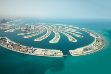 Aerial view of Palm Jumeirah man made island.