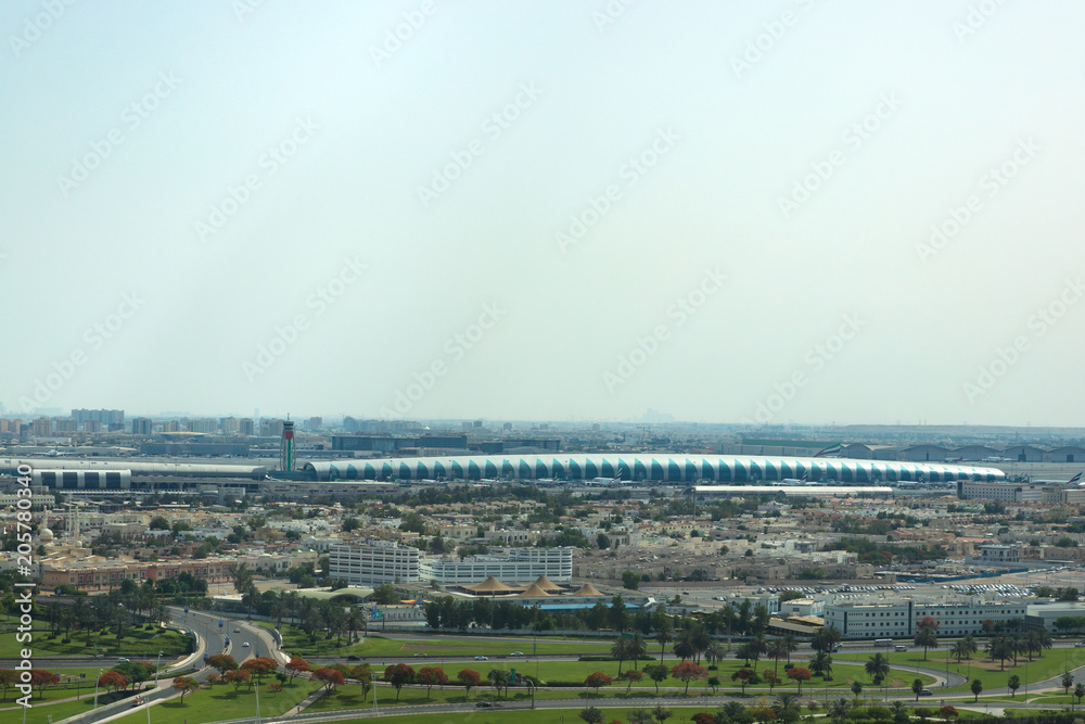 Wall mural Aerial view of Dubai airport terminal.