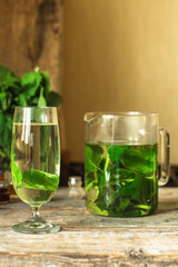mint drink (  lemonade) - fresh herbs - useful cuisine.  Food background