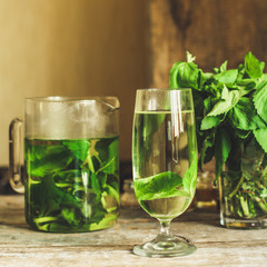 mint drink (  lemonade) - fresh herbs - useful cuisine.  Food background