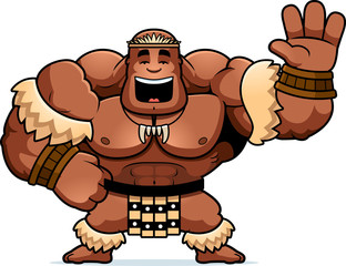 Cartoon Zulu Warrior Waving
