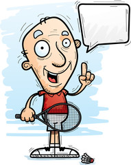 Cartoon Senior Badminton Player Talking