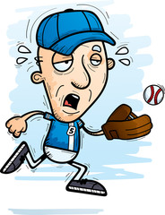 Exhausted Cartoon Senior Baseball Player