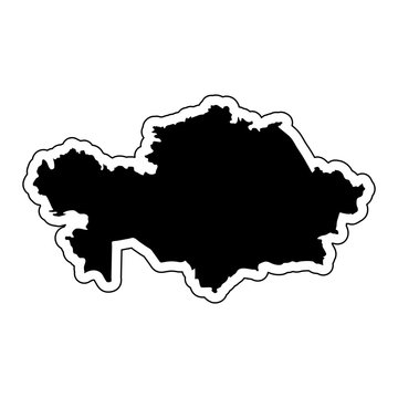 Black silhouette of the country Kazakhstan with the contour line. Effect of stickers, tag and label. Vector illustration