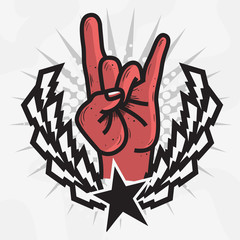 Rock Star Live To Rock Vector Design With Devil Horn Hand Gesture.