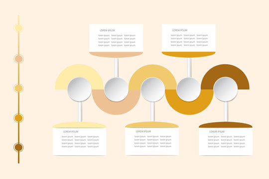 Modern infographic labels as wavy waves in shadows of yellow and brown color with rectangles, circles and timeline ready for your text.  
