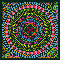 Colorful Mandala Art Beautiful Ethnic Floral Sacred Creative Circle Pop Art Frame Geometric Symmetry Ancient Crafted Ornament Background