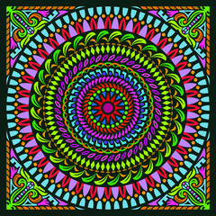 Colorful Mandala Art Beautiful Ethnic Floral Sacred Creative Circle Pop Art Frame Geometric Symmetry Ancient Crafted Ornament Background