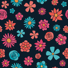 Fototapeta na wymiar Vintage pattern with colourful flowers. Mother's Day, Woman's Day and Valentine's Day. Vector.