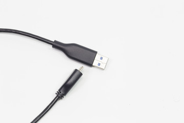 USB charger cable connectors on white background 