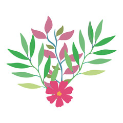 flower and leafs decorative icon vector illustration design