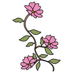 flower and leafs decorative icon vector illustration design