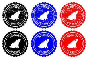 Guernsey - rubber stamp - vector, Bailiwick of Guernsey map pattern - sticker - black, blue and red
