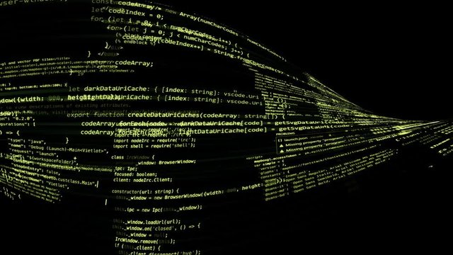 The abstract code moves in the virtual space. looped
