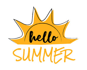 Summer - funny hand drawn sticker in retro style. Vector.