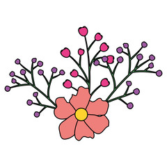 flower and leafs decorative icon vector illustration design