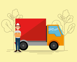 delivery service with truck and courier vector illustration design