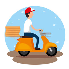 delivery service with courier in motorcycle vector illustration design