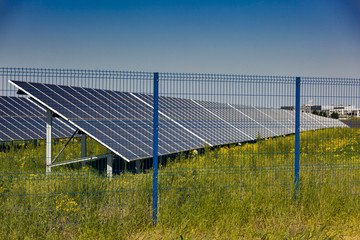 Solar panel outside on grass photovoltaic