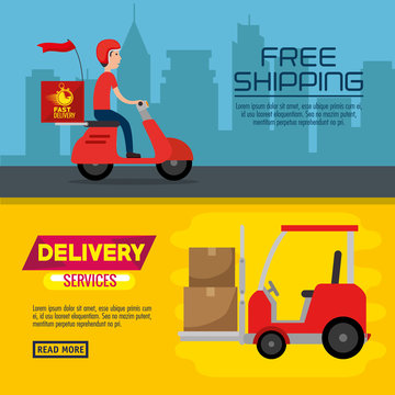 delivery service with forklift vector illustration design